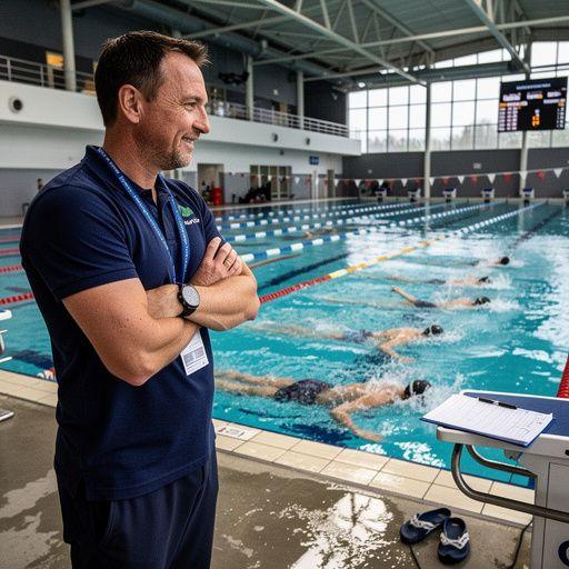Edző, aki a technikai részleteket magyarázza a versenyzőknek edzés közben.